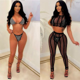 Sexy Hot Diamond Bikini And See Through Short Sleeve Pants Set YF-K10088