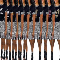 Plus Size Printed T Shirt Mini Skirt 2 Piece Sets NY-2450