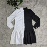Contrast Color Long Sleeve Shirt Dress CY-6022