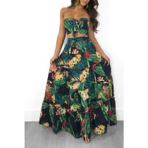 Fashion Casual Print Wrap Chest Long Skirt Two Piece Sets YF-9221