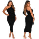 Solid Color Single Sleeve Maxi Dress YF-10055