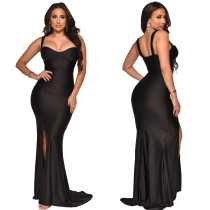 Solid Color Elegant Sexy Sling Split Evening Dress YF-10063