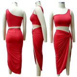Solid One Shoulder Top And Skirt 2 Piece Sets YF-9268
