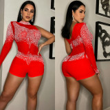 Sexy Hot Drilling Single Sleeve Tight Romper BY-5841