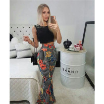 Casual Solid Vest Striped Print Pants Two Piece Sets YF-9218