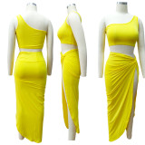Solid One Shoulder Top And Skirt 2 Piece Sets YF-9268