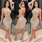 Sexy Hot Drilling Halter Night Club Dresses BY-5708