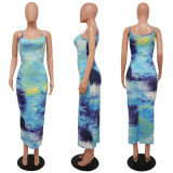 Fashion Sling Tie Dye Maxi Dress YF-9018