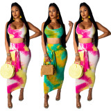 Casual Tie-dye Vest And Skirt 2 Piece Sets YF-9350