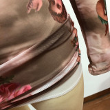 Sexy Print Mesh Long Sleeve And Skirt 2 Piece Sets YF-9571