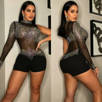 Sexy Hot Drilling Single Sleeve Tight Romper BY-5841