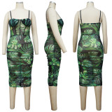 Printed Sexy Slim Sling Midi Dress YF-9924