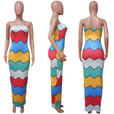 Sexy Colorful Print Tube Top Maxi Dress YF-9845