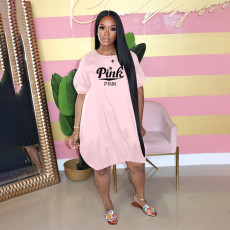 Plus Size Pink Letter Print Knee Length Dress GHF-106