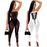 Sexy Tube Top Mesh See Through Jumpsuits YF-9871