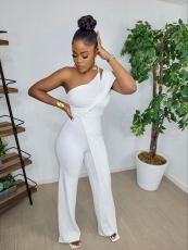 Solid One Shoulder Sleeveless Jumpsuit WY-6888