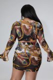 Plus Size Printed Slim Fit Long Sleeve And Skirt Two Piece Sets NK-8618