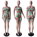 Floral Print Slash Neck Two Piece Shorts Sets OLYF-6099