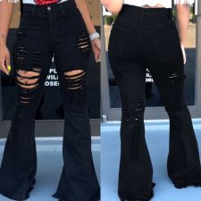 Solid Ripped Denim Flared Pants LSD-8369