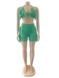 Solid Color Knitted Beach Bra Shorts Two Piece Sets OSM-6135