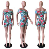 Floral Print Slash Neck Two Piece Shorts Sets OLYF-6099