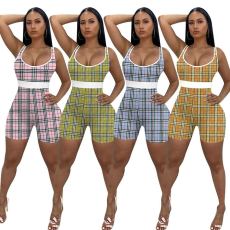 Plaid Print Sleeveless Tight Romper YUEM-66199