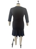 Plus Size 3/4 Sleeve Deep V Ruffle Dress OSM2-5305