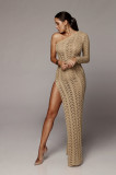 Sexy Knitted One Shoulder High Split Maxi Dress ZSD-Z013