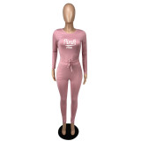 Pink Letter Long Sleeve 2 Piece Pants Sets CXLF-8078