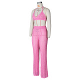 Sexy Knit Hollow Out Two Piece Pants Sets ZSD-Z046