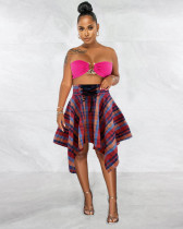 Plaid High Waist Lace-Up Irregular Skirt MDF-5320