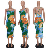 Floral Print Cross Strap Midi Dress YD-8630