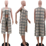 Plus Size Casual Cami Top+Shorts+Long Cloak 3 Piece Sets TK-6247