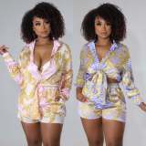 Casual Printed Shirt Top And Shorts 2 Piece Sets CY-7129