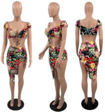 Floral Print Off Shoulder Irregular Skirt 2 Piece Sets YACF-8072