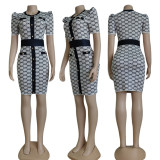 Elegant Printed Short Sleeve Bodycon Dress CY-6028