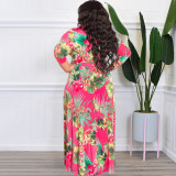 Plus Size Floral Print Sashes Maxi Dress OSIF-22350