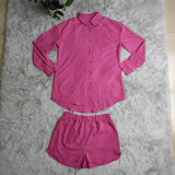 Solid Long Sleeve Shirt And Shorts 2 Piece Sets CY-7130