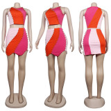 Fashion Sexy Slim Colorblock Tank Top And Skirt Two Piece Set NY-2511