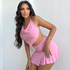 Sexy Halter Top Mini Skirt Two Piece Sets TE-4448