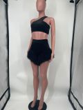 Sexy Feather Patchwork Two Piece Shorts Sets FST-7278