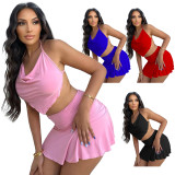 Sexy Halter Top Mini Skirt Two Piece Sets TE-4448