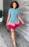 Short Sleeve Patchwork Pleated Mini Dress MIL-L324