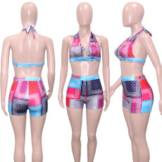 Sexy Printed Halter Top And Shorts 2 Piece Sets SH-390356