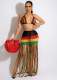 Colorful Crochet Bra Top Tassel Skirt Seaside 2 Piece Sets OSM-4371