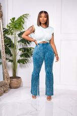 Solid Sleeveless Tassel Pants Two Piece Sets ZDF-31217