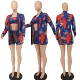 Sexy Printed Tube Top+Cloak Coat+Shorts 3 Piece Sets WPF-80758