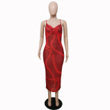 Sexy Printed Backless Spaghetti Strap Night Club Dress SHA-86316