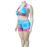 Plus Size Printed Halter Two Piece Shorts Sets ONY-7010