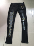 Fashion Chain Ripped Pencil Jeans XCFF- 243